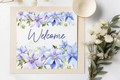Watercolor Flowers Clipart Purple Flowers Clematis Branches Product Image 3