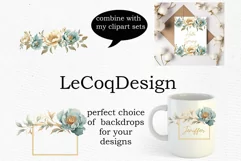 Dusty Blue Floral Clipart Watercolor Teal Flowers Clipart Product Image 3