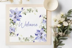 Watercolor Flowers Clipart Purple Flowers Clematis Branches Product Image 3