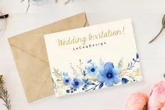 Navy Blue flowers Clipart Watercolor Blue flowers borders Product Image 3