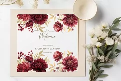 Burgundy Flowers Clipart Watercolor Burgundy Dhalia Clipart Product Image 3