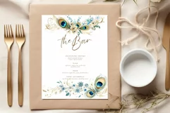 Watercolor Peacocks flowers clipart Gold Glitter Flowers Product Image 3