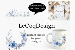 Dusty Blue flowers Clipart Watercolor Blue flowers png Product Image 3