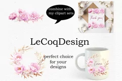Watercolor Pink Flowrs Clipart Pink peonies Floral Borders Product Image 3