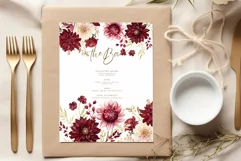 Burgundy Flowers Clipart Watercolor Burgundy Dhalia Clipart Product Image 3