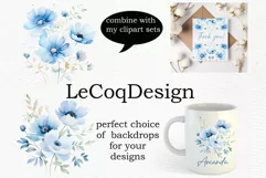 Dusty Blue flowers Clipart Blue Peonies Clipart Watercolor Product Image 4