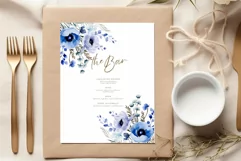 Navy Blue flowers Clipart Watercolor Blue flowers borders Product Image 4