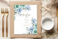 Dusty Blue Floral Clipart Watercolor Teal roses clipart Product Image 4