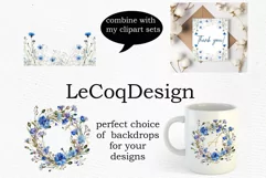 Blue flowers Clipart Watercolor Blue flowers png Blue Wreath Product Image 5