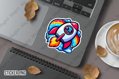 Adorable Rocket Ship with a Smiley Face Sublimation Sticker Product Image 1