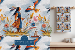 Native American Man and Eagle Seamless Pattern with Prairie Product Image 1