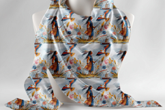 Native American Man and Eagle Seamless Pattern with Prairie Product Image 3