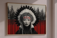 Native American Red and Black Spirit Wall Art  Set of 100