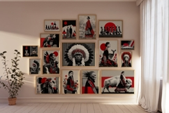 Native American Red and Black Spirit Wall Art  Set of 100
