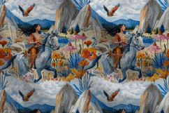 Native Woman Riding Horse Seamless Pattern with Mountains Product Image 4