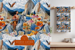 Native Woman Riding Horse Seamless Pattern with Mountains Product Image 1