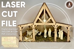Nativity barn #4 - laser cutting file, Glowforge pattern Product Image 1