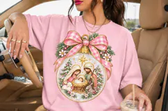 Nativity Ornament PNG with Pink Gingham Bow Product Image 1