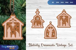 Nativity and Angel in Church and House Shaped Ornament Set Product Image 1