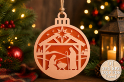 Nativity Scene Christmas Ornament SVG Laser Cut Product Image 1