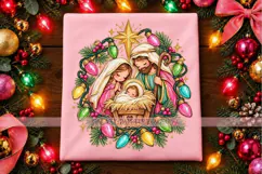 Nativity Wreath PNG with Colorful Christmas Lights Product Image 3