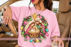 Nativity Wreath PNG with Colorful Christmas Lights Product Image 2