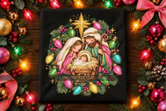 Nativity Wreath PNG with Colorful Christmas Lights Product Image 4