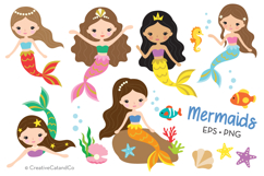 mermaid princess and other ocean graphic elements eps png clipart