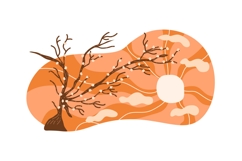 Hand-Drawn Minimalist Nature Illustration with Autumn Tree Product Image 1