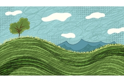 Hand Drawn Illustration of Green Hills in Scribble Style Product Image 1
