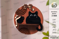 Naughty Cat on shelf Round Sign Laser Cut. Wall Decor SVG Product Image 1