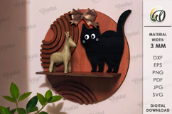 Naughty Cat on shelf Round Sign Laser Cut. Wall Decor SVG Product Image 1