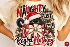 Naughty List Christmas Cat PNG, Christmas Sublimation Product Image 1