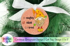 Christmas Gnome Ornament | Naughty or Nice | Round Gift Tag Product Image 1
