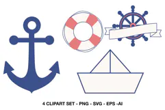 Nautical clipart with anchor lifebuoy sailboat and ship wheel