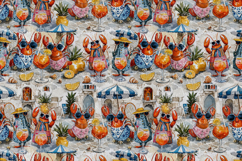 Nautical Lobster Seamless Pattern Whimsical Coastal Print Product Image 2