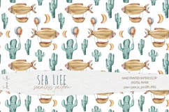 Cute cacti and submarine seamless pattern - 1 JPEG file Product Image 1