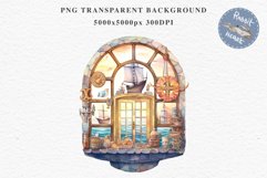 Nautical Window Clipart PNG Sea View Scrapbooking Nursery Art Watercolor Transparent wedding invitation shirt designs sublimation printable bloom architecture watercolor victorian, Nautical Window sea view clipart, sublimation nursery, ocean ship scrapboo