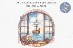 Nautical Window Clipart PNG Sea View Scrapbooking Nursery Art Watercolor Transparent wedding invitation shirt designs sublimation printable bloom architecture watercolor victorian, Nautical Window sea view clipart, sublimation nursery, ocean ship scrapboo