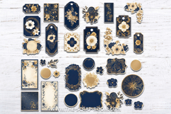junk journal kit printable navy blue and gold stickers ppr Product Image 3