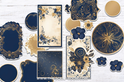 junk journal kit printable navy blue and gold stickers ppr Product Image 4