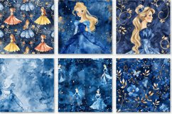 Navy Blue Watercolor Princess Digital Paper Bundle Product Image 5