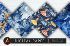 Navy Blue Watercolor Princess Digital Paper Product Image 1