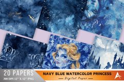 Navy Blue Watercolor Princess Digital Paper Bundle Product Image 1