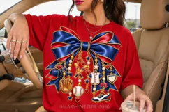 Navy and Red Baseball Bow PNG with Charms Product Image 2