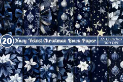 Navy Velvet Christmas Bows Digital Paper| Luxury Holiday Png Product Image 1