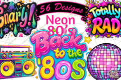 Neon 80s Clipart PNG, Retro Sticker Art &amp; Sayings Product Image 1