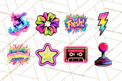 Neon 80s Clipart PNG, Retro Sticker Art &amp; Sayings Product Image 3