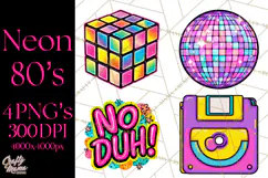 Neon 80s Clipart PNG, Retro Sticker Art & Sayings Product Image 1