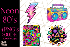 Neon 80s Clipart PNG, Retro Sticker Art &amp; Sayings Product Image 1